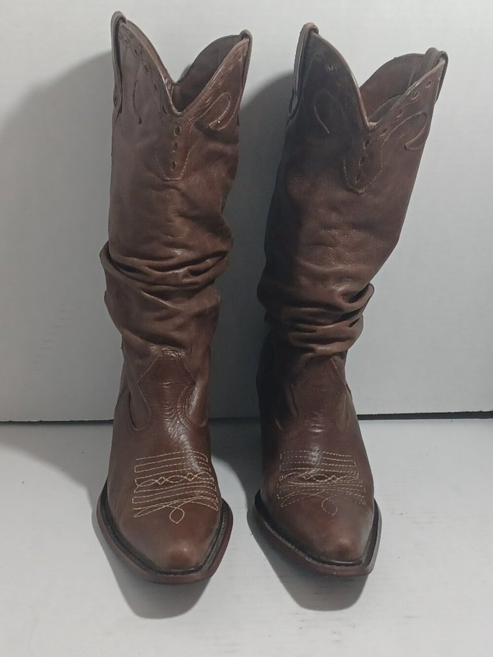 Steve Madden Brown Leather Sloucy Western Boots Size 6